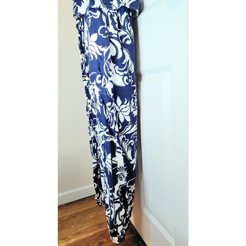 Christian Siriano Blue White Floral Resort Lounge Set Small Beaded Boho Linen - Picture 10 of 16